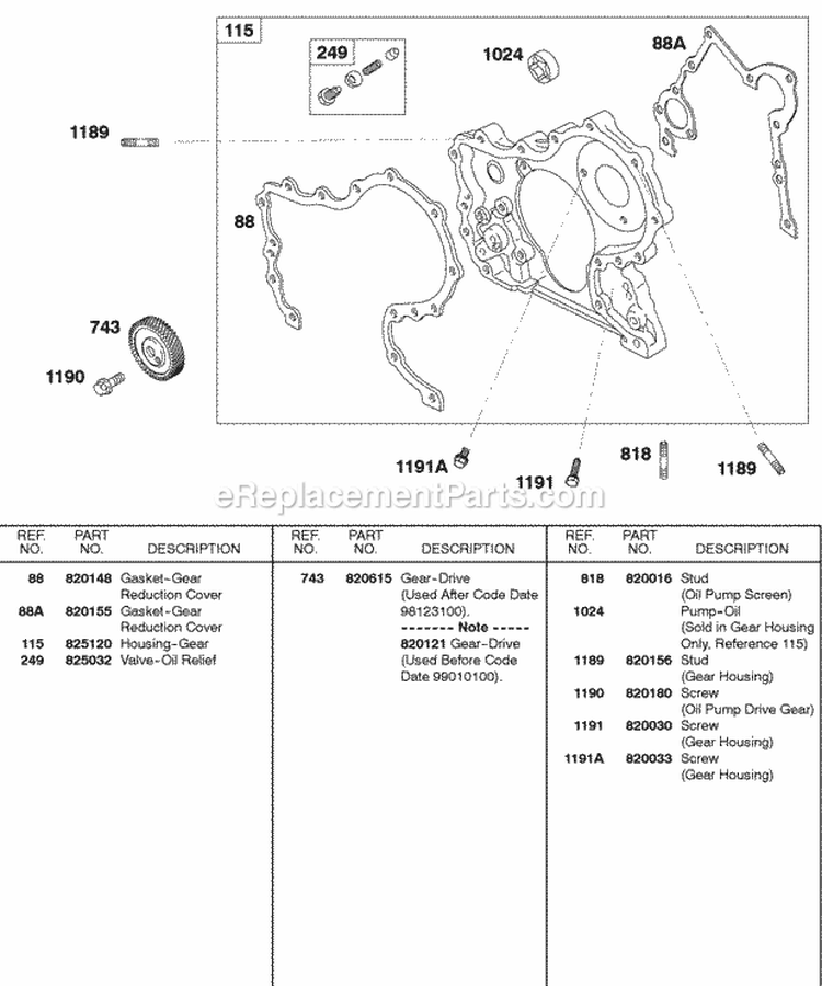 Gear Housing Diagram and Parts List for 437447-0205-E2  Briggs and Stratton Engine